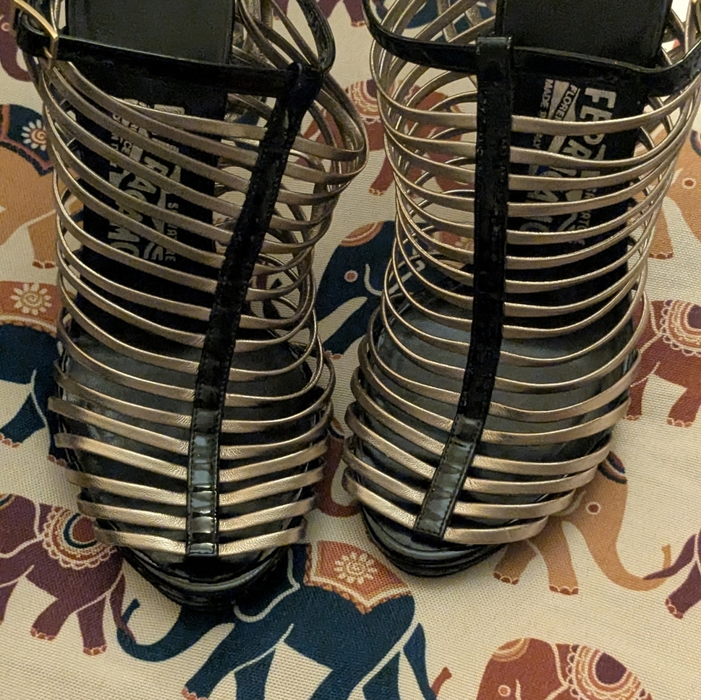 Salvatore Ferragamo‎ Nocciola Metallic Caged Lucite Heels/Sandals/Wedge